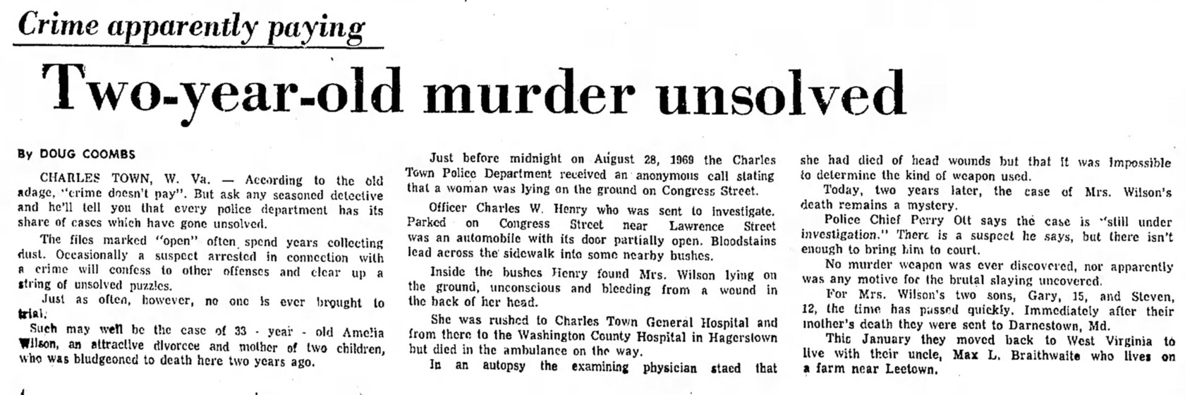 Crime Apparently Paying: Two-Year-Old Murder Unsolved - The Morning Herald - Tuesday, August 31, 1971