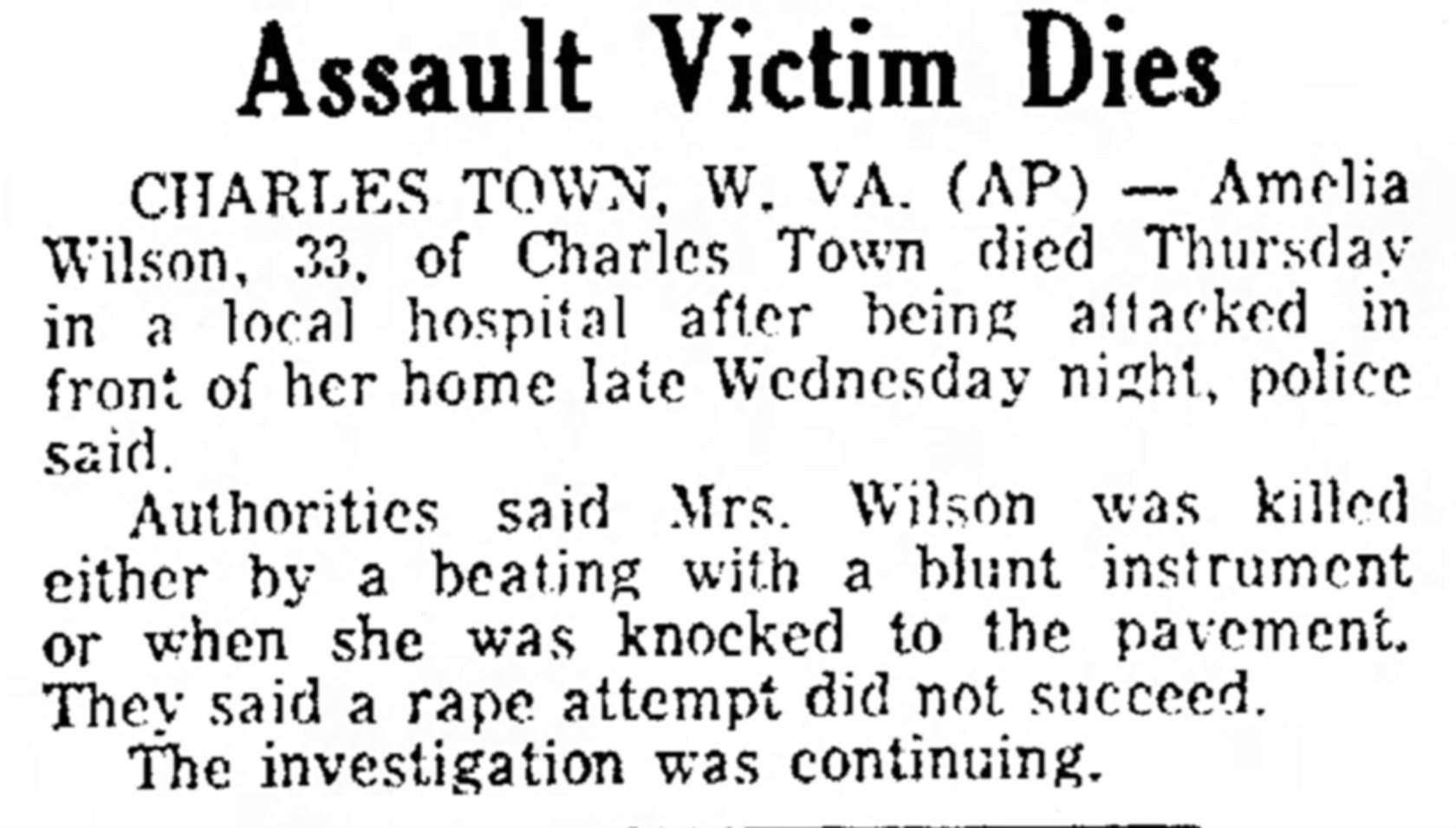 Assault Victim Dies - Beckley Post Herald - Friday, August 29, 1969