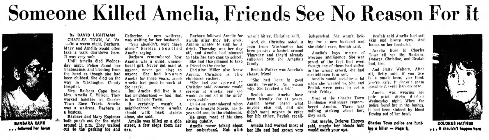 Someone Killed Amelia, Friends See No Reason For It - The Morning Herald - Friday, August 9, 1969