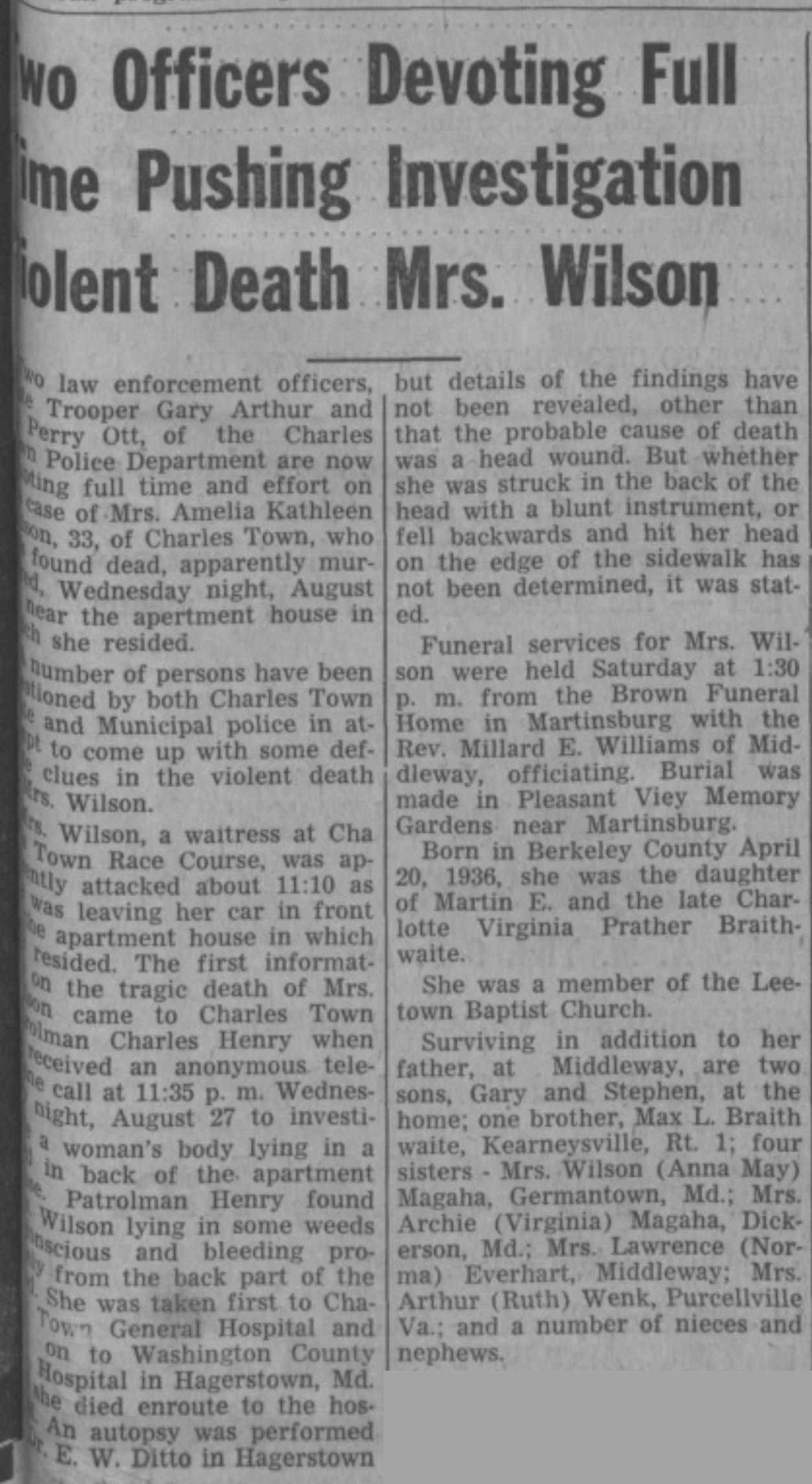 Two Officers Devoting Full Time Pushing Investigation Violent Death Mrs. Wilson - Spirit of Jefferson Farmers Advocate - Thursday, September 4, 1969