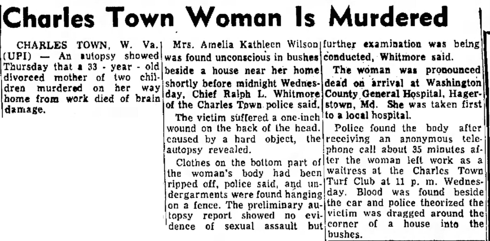 Charles Town Woman Is Murdered - The Cumberland News - Friday, August 29, 1969